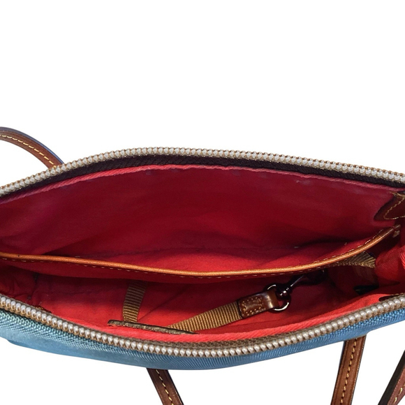Dooney & Bourke Crossbody Bag Small Blue Sullivan Pouchette Leather Nylon EUC - Picture 10 of 10